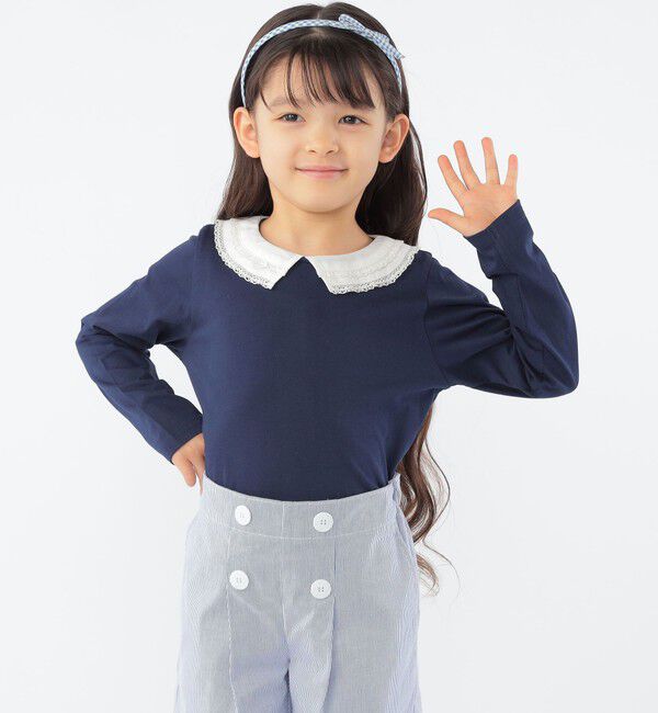 SHIPS KIDS「SHIPS KIDS:100～130cm / レース カラー 長袖 TEE」|Tシャツ・カットソー|ネイビー