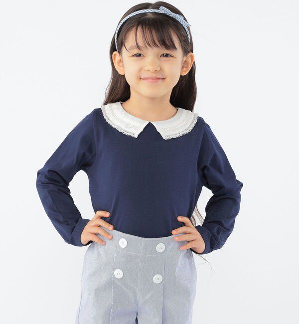 SHIPS KIDS「SHIPS KIDS:100～130cm / レース カラー 長袖 TEE」|Tシャツ・カットソー|