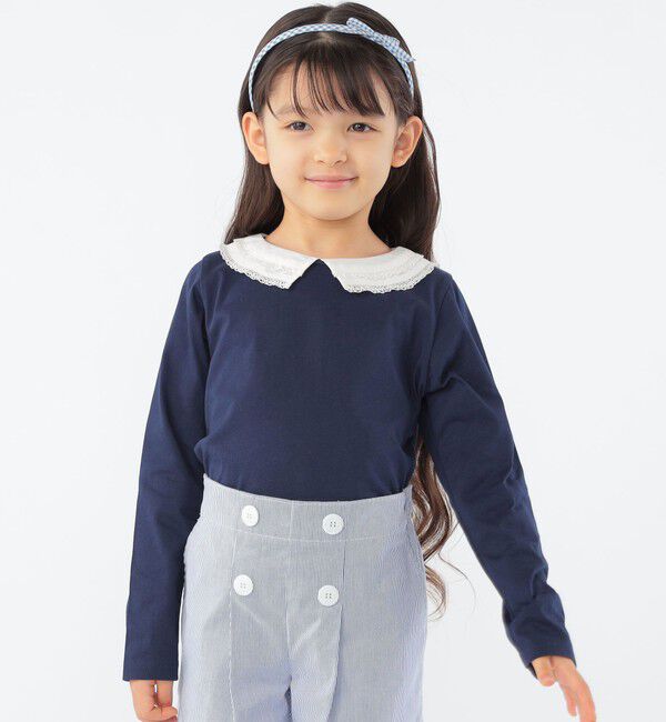 SHIPS KIDS「SHIPS KIDS:100～130cm / レース カラー 長袖 TEE」|Tシャツ・カットソー|