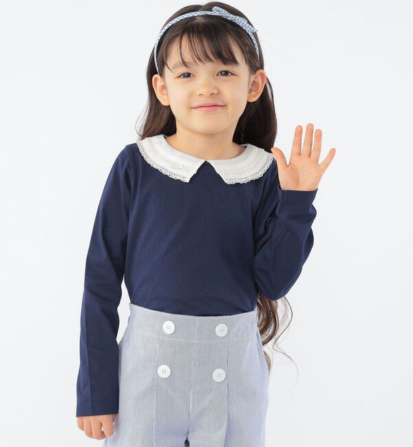 SHIPS KIDS「SHIPS KIDS:100～130cm / レース カラー 長袖 TEE」|Tシャツ・カットソー|