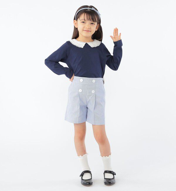 SHIPS KIDS「SHIPS KIDS:100～130cm / レース カラー 長袖 TEE」|Tシャツ・カットソー|