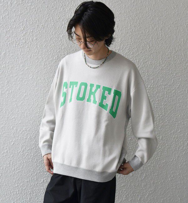 SHIPS any「【WEB限定】SHIPS any: 〈手洗い可能〉スウェット ライク カレッジ ロゴ クルーネック ニット◇」|スウェット・ジャージ|ベージュ