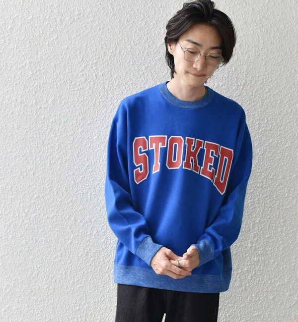 SHIPS any「【WEB限定】SHIPS any: 〈手洗い可能〉スウェット ライク カレッジ ロゴ クルーネック ニット◇」|スウェット・ジャージ|ブルー