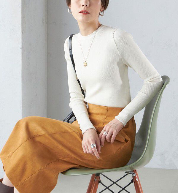 SHIPS for women「〈手洗い可能〉レーヨン ポリ リブ クルーネック プルオーバー」|ニット・セーター|オフホワイト