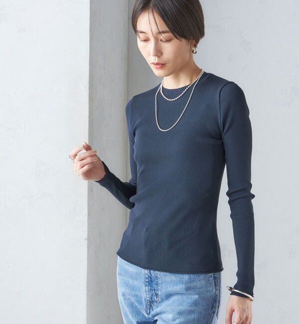 SHIPS for women「〈手洗い可能〉レーヨン ポリ リブ クルーネック プルオーバー」|ニット・セーター|ネイビー