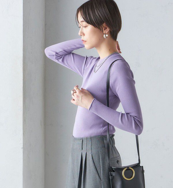SHIPS for women「〈手洗い可能〉レーヨン ポリ リブ クルーネック プルオーバー」|ニット・セーター|ラベンダー