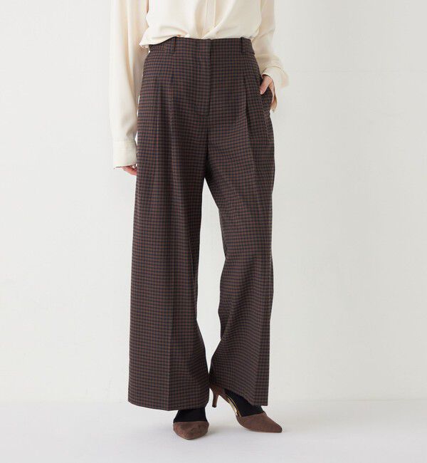 SHIPS Colors 「SHIPS Colors:〈手洗い可能〉 起毛 チェック サイドボタン ワイドパンツ」|その他|ダークグレー