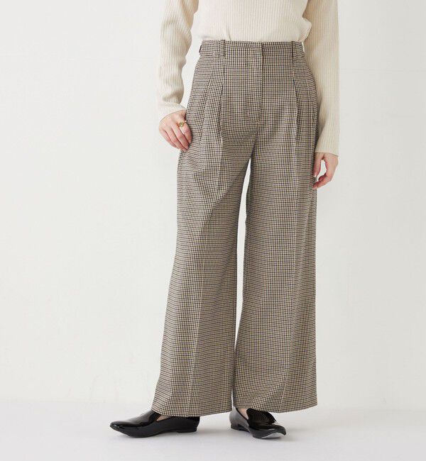 SHIPS Colors 「SHIPS Colors:〈手洗い可能〉 起毛 チェック サイドボタン ワイドパンツ」|その他|ベージュ