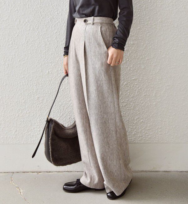 SHIPS Colors 「SHIPS Colors:〈手洗い可能〉カラー ミックス ツイード ボタン ワイドパンツ◇」|その他|ベージュ