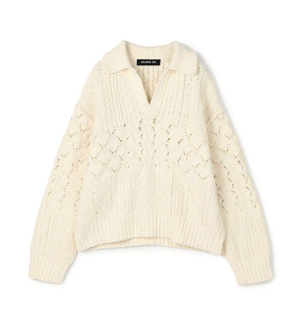 GALERIE VIE「コットンウールアラン オープンカラープルオーバー」|ニット・セーター|11 ホワイト