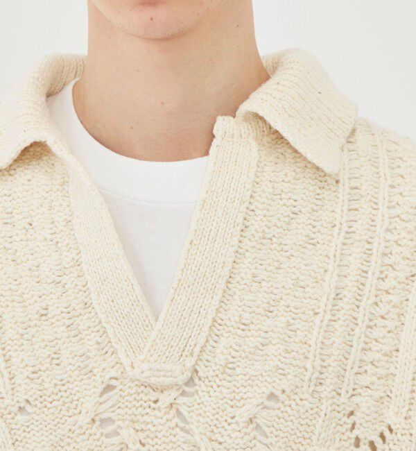 GALERIE VIE「コットンウールアラン オープンカラープルオーバー」|ニット・セーター|