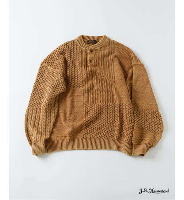 J.S.Homestead「J.S.Homestead / ストーン ウォッシュ ケーブル ヘンリーネック ニット」|ニット・セーター|