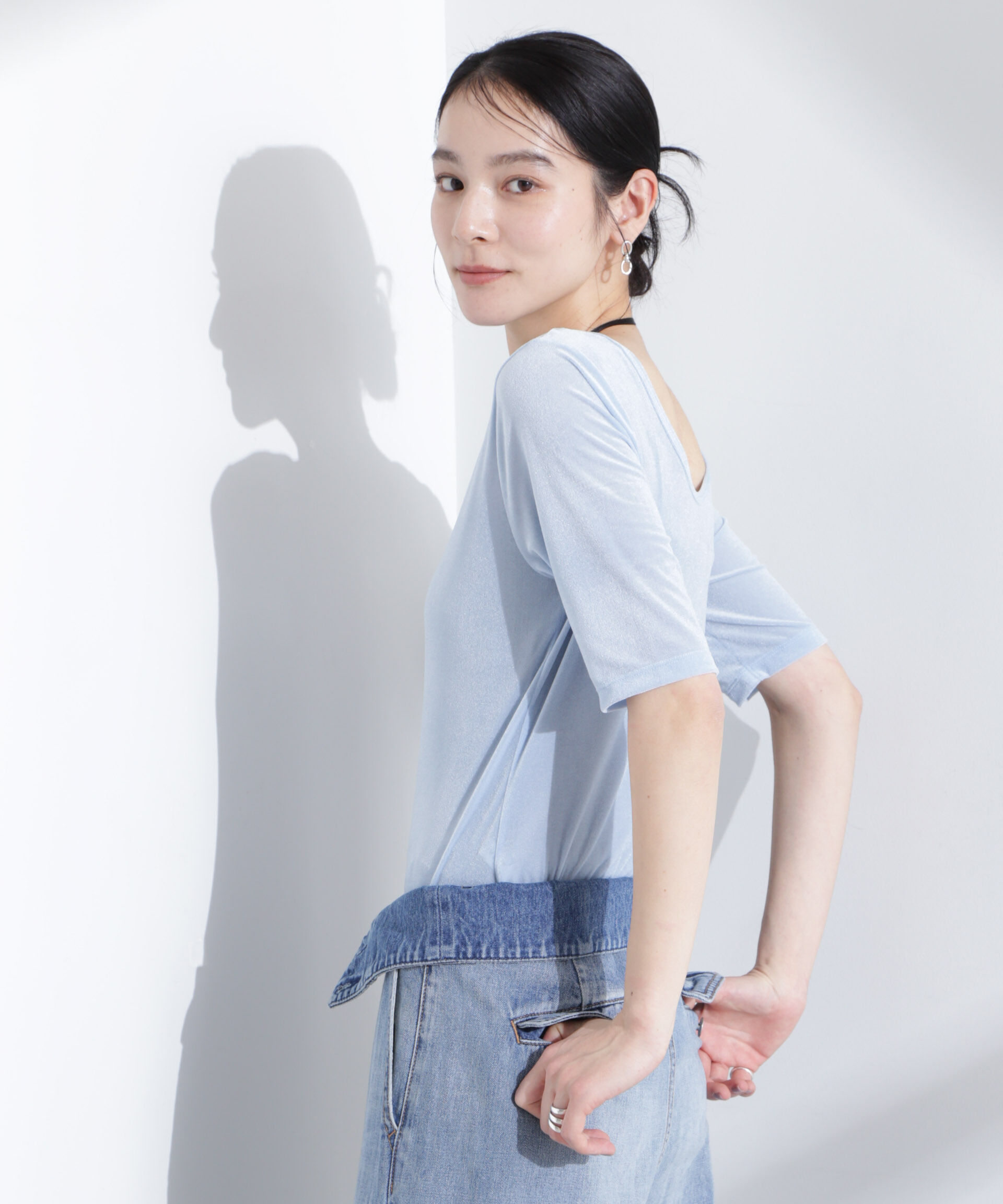 nano･universe「シアーベロアバックオープン5分袖Tシャツ」|Tシャツ・カットソー|