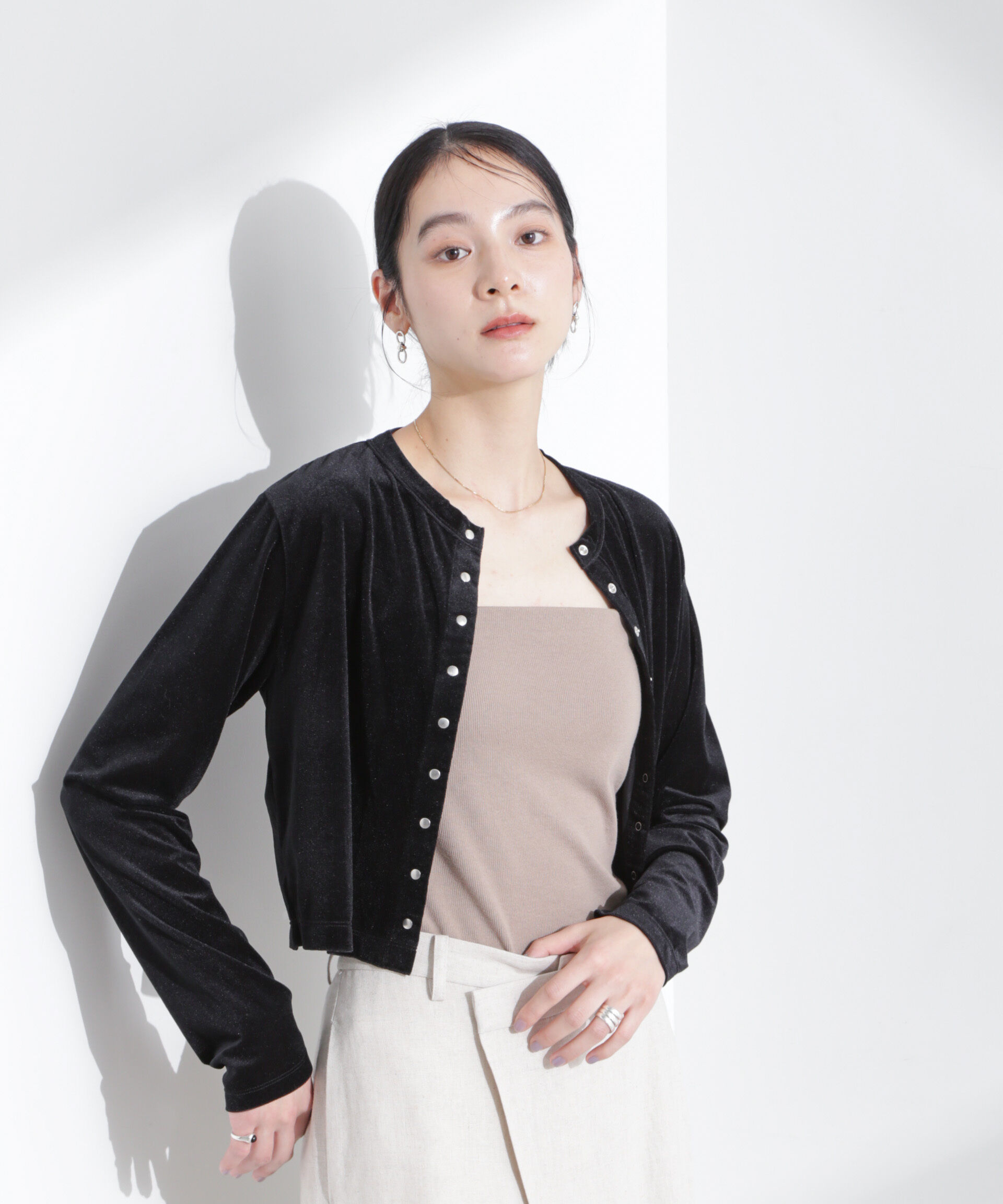 nano･universe「シアーベロアメニーボタンカーディガン」|Tシャツ・カットソー|