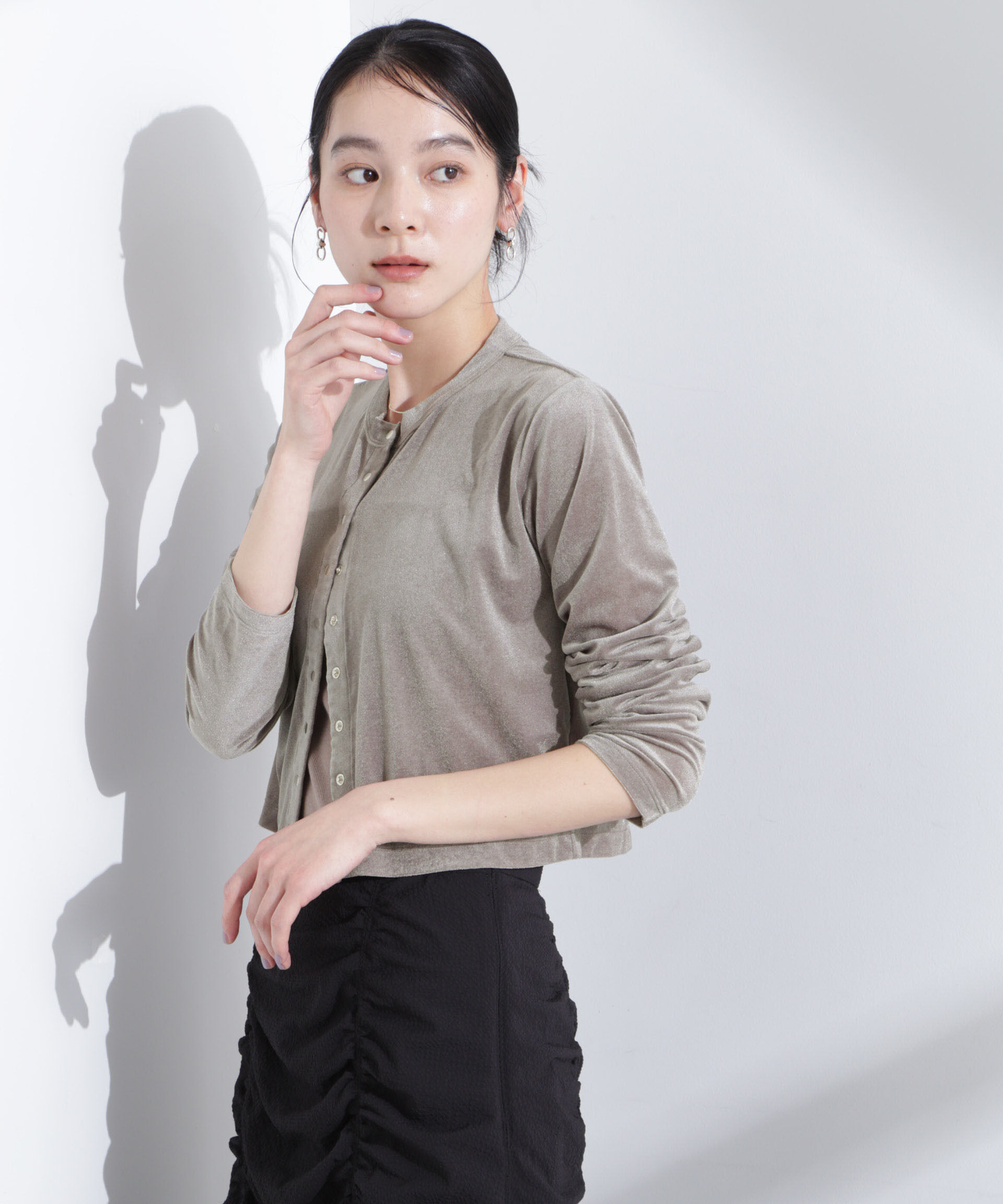 nano･universe「シアーベロアメニーボタンカーディガン」|Tシャツ・カットソー|