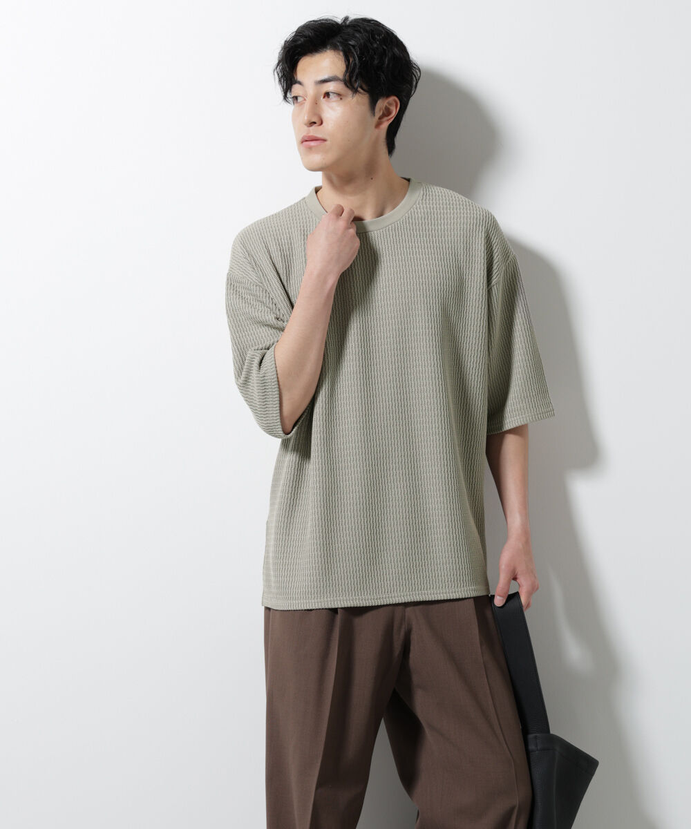 nano･universe「ジャガードニットソーTシャツ 半袖(セットアップ可)」|Tシャツ・カットソー|グレージュ3