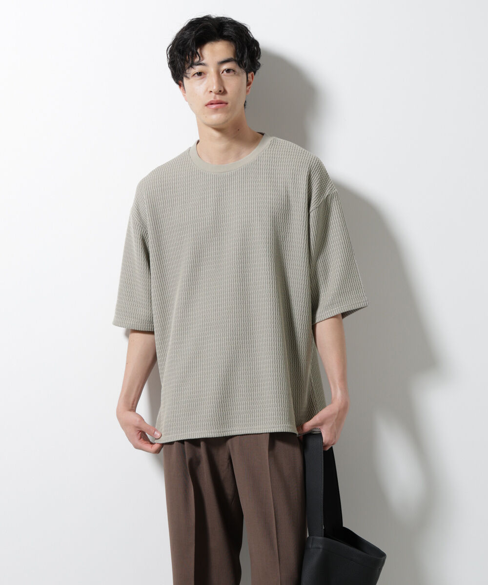 nano･universe「ジャガードニットソーTシャツ 半袖(セットアップ可)」|Tシャツ・カットソー|