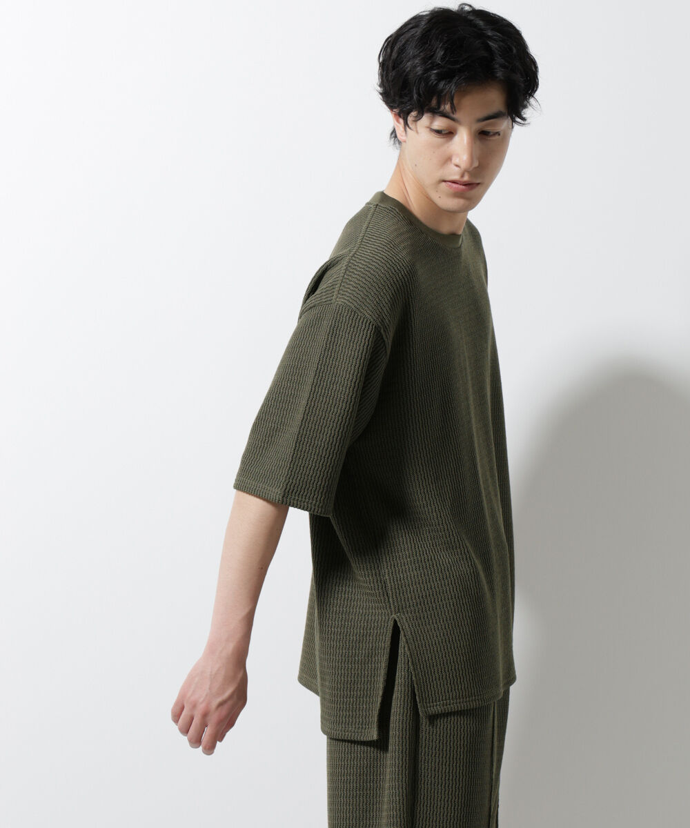 nano･universe「ジャガードニットソーTシャツ 半袖(セットアップ可)」|Tシャツ・カットソー|