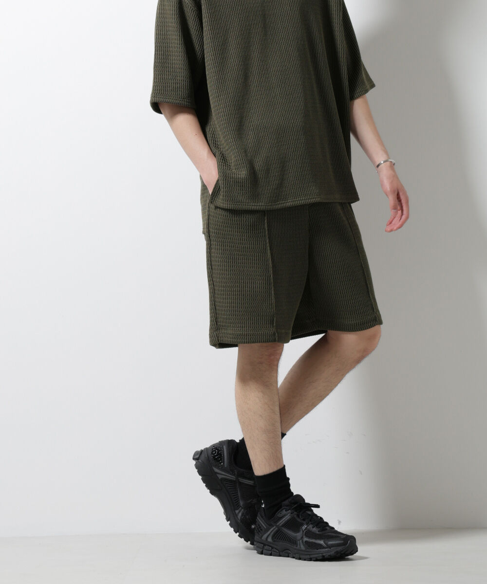 nano･universe「ジャガードニットソーショートパンツ（セットアップ可）」|チノ|カーキ
