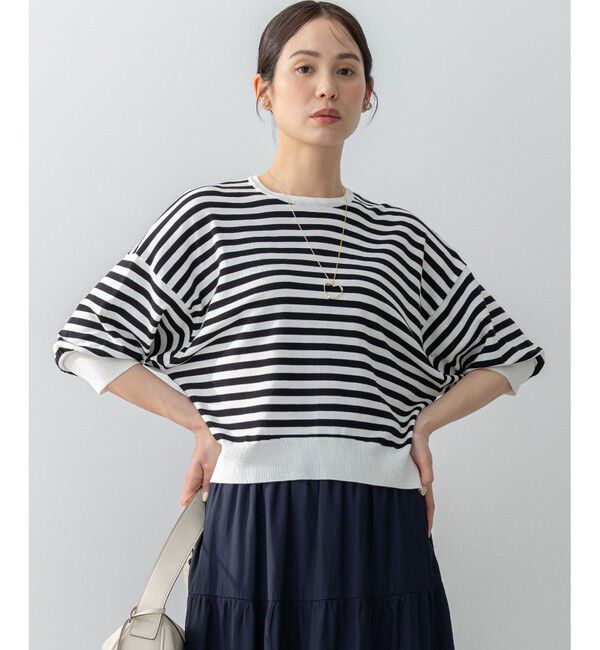 組曲「ドルマンスリーブ7分袖 ニットＴ」|ニット・セーター|ボーダー系1