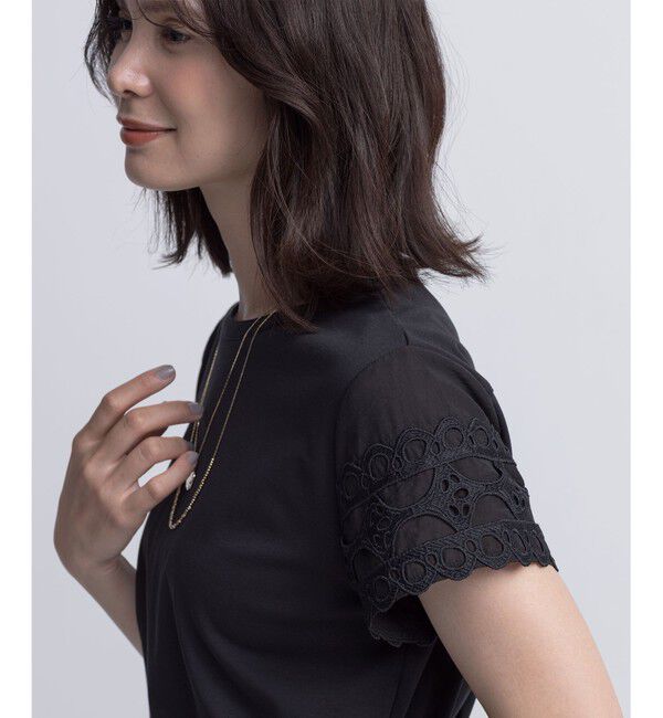 組曲「レーススリーブシルケット カットソー」|Tシャツ・カットソー|ブラック系