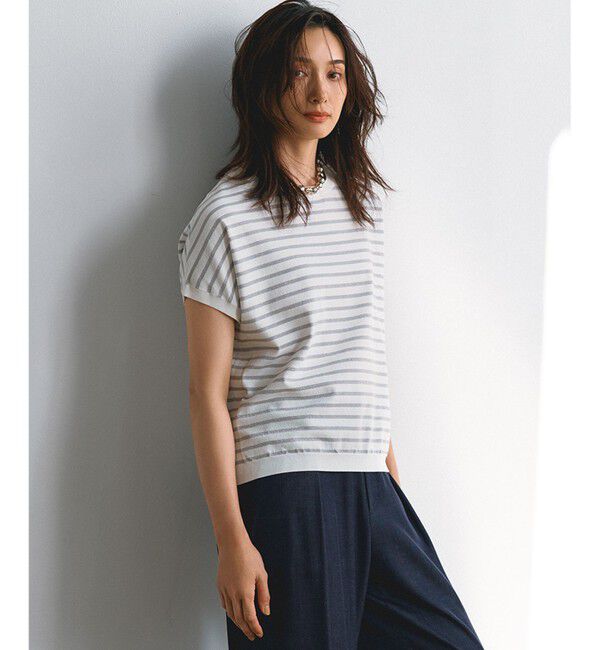 23区「【洗える】レーヨンポリエステルストレッチ プルオーバー ラメニット」|ニット・セーター|オフ&times;シルバー