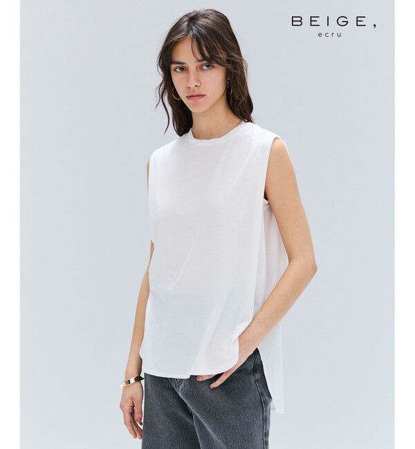 BEIGE,「【BEIGE,ecru/WEB限定・洗える】FINE DRY TOUCH / ねじりデザインコットンノースリーブトップス」|Tシャツ・カットソー|White