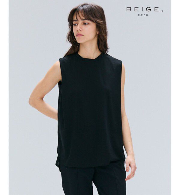 BEIGE,「【BEIGE,ecru/WEB限定・洗える】FINE DRY TOUCH / ねじりデザインコットンノースリーブトップス」|Tシャツ・カットソー|Black