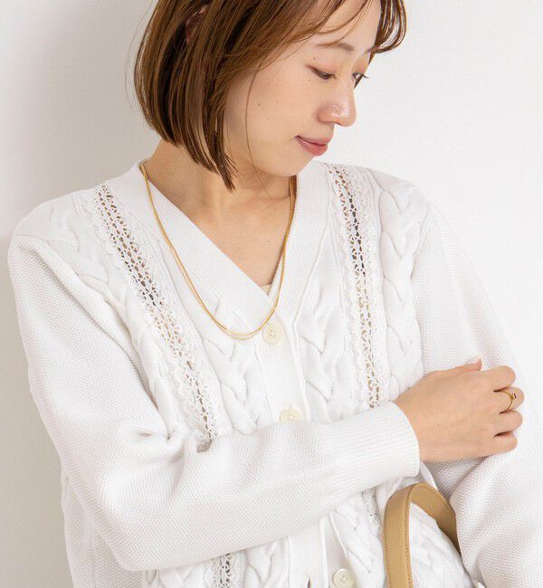 NOLLEY'S「《手洗い可能》ケーブルレースVネックカーディガン」|カーディガン|