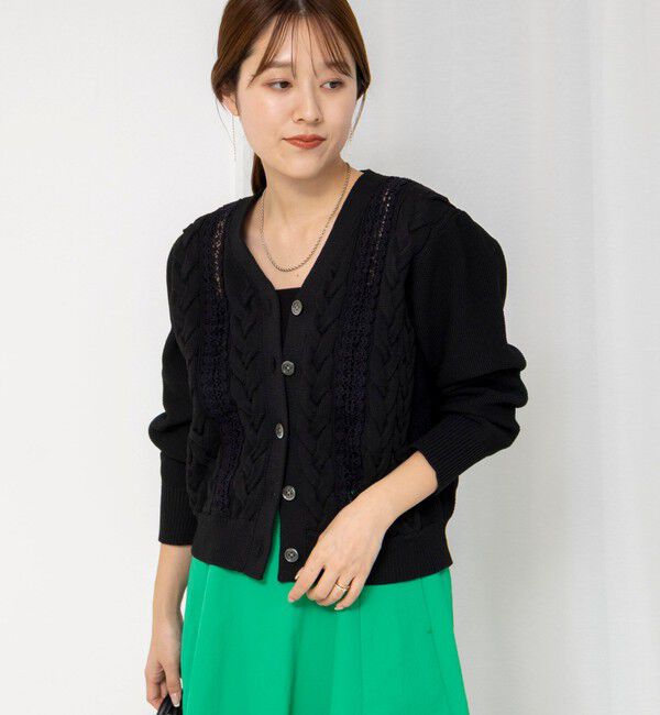 NOLLEY'S「《手洗い可能》ケーブルレースVネックカーディガン」|カーディガン|
