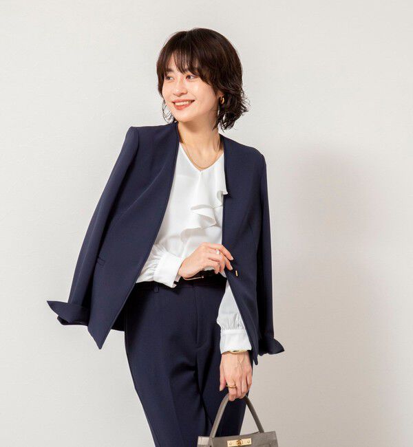 NOLLEY'S sophi「《セットアップ対応》ウォッシャブルWクロス2WAYストレッチジャケット」|ノーカラージャケット|