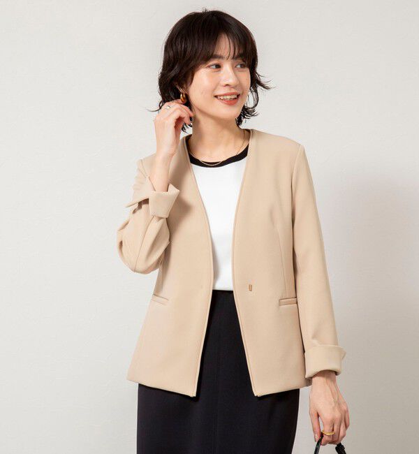 NOLLEY'S sophi「《セットアップ対応》ウォッシャブルWクロス2WAYストレッチジャケット」|ノーカラージャケット|