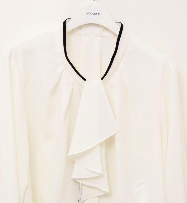 NOLLEY'S「《セットアップ対応》ウォッシャブルストレッチジョーゼットボウタイ風ペプラムブラウス」|シャツ・ブラウス|