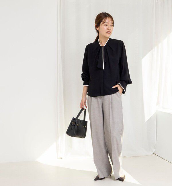 NOLLEY'S「《セットアップ対応》ウォッシャブルストレッチジョーゼットボウタイ風ペプラムブラウス」|シャツ・ブラウス|