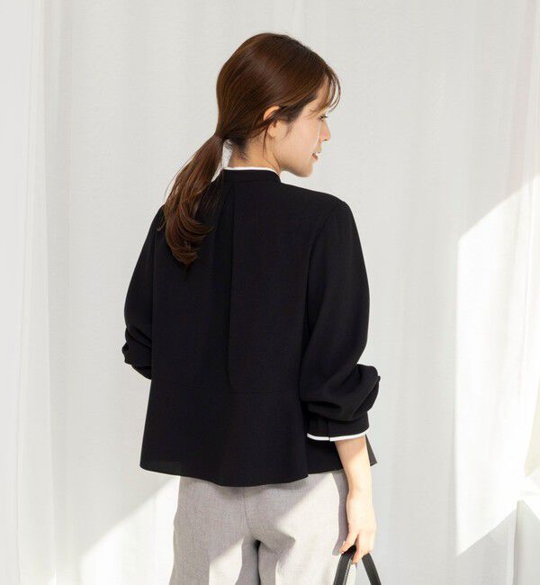 NOLLEY'S「《セットアップ対応》ウォッシャブルストレッチジョーゼットボウタイ風ペプラムブラウス」|シャツ・ブラウス|