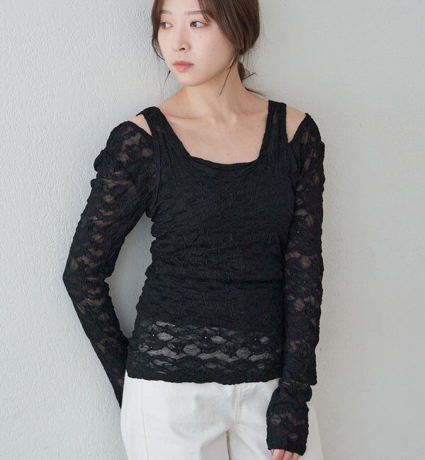  「【26SS予約】レースレイヤードカットソー」|Tシャツ・カットソー|ブラック