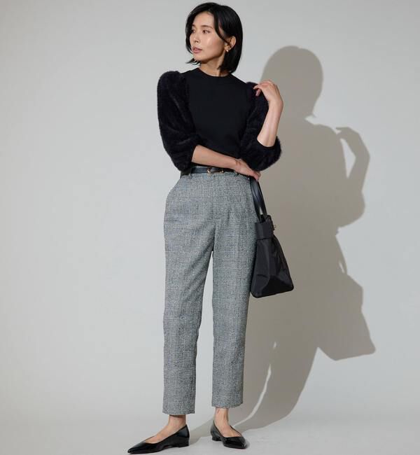 TIARA「ツイーディダーツテーパードパンツ」|その他|ホワイト&times;ブラック