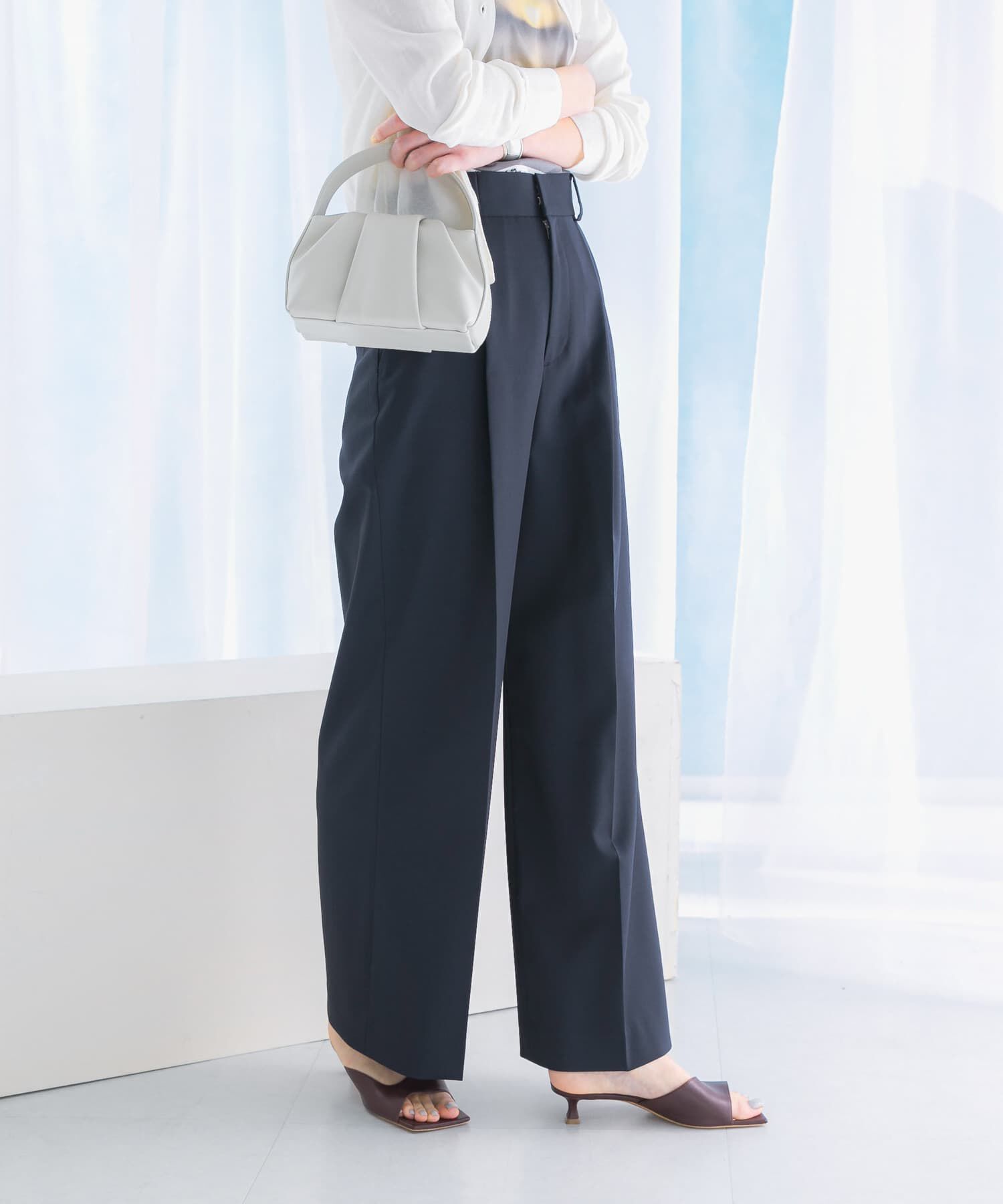 URBAN RESEARCH ROSSO「防シワハイウエストワイドスラックス」|その他|ネイビー