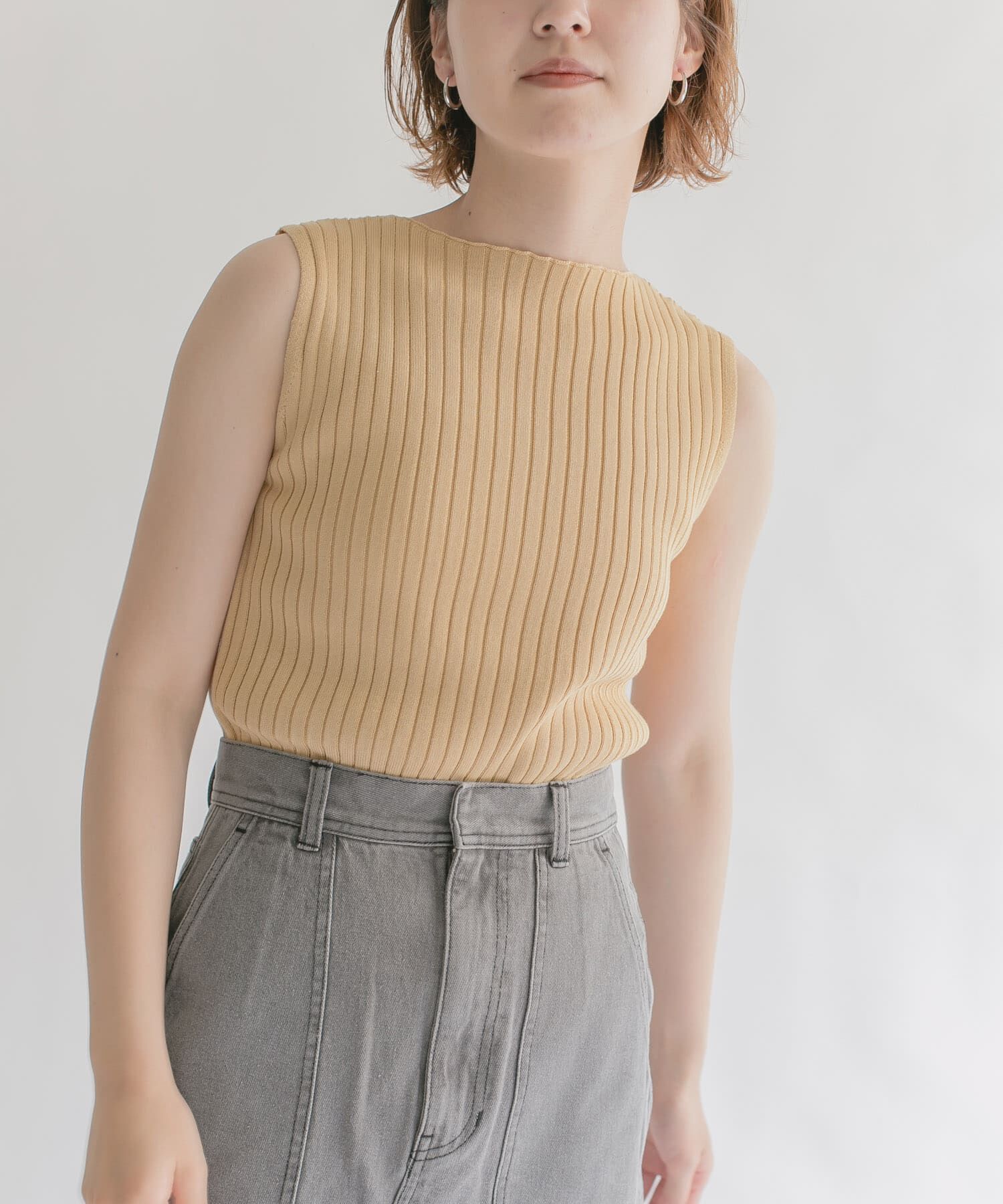  「ボートネックRIBニットタンクトップ」|タンクトップ|