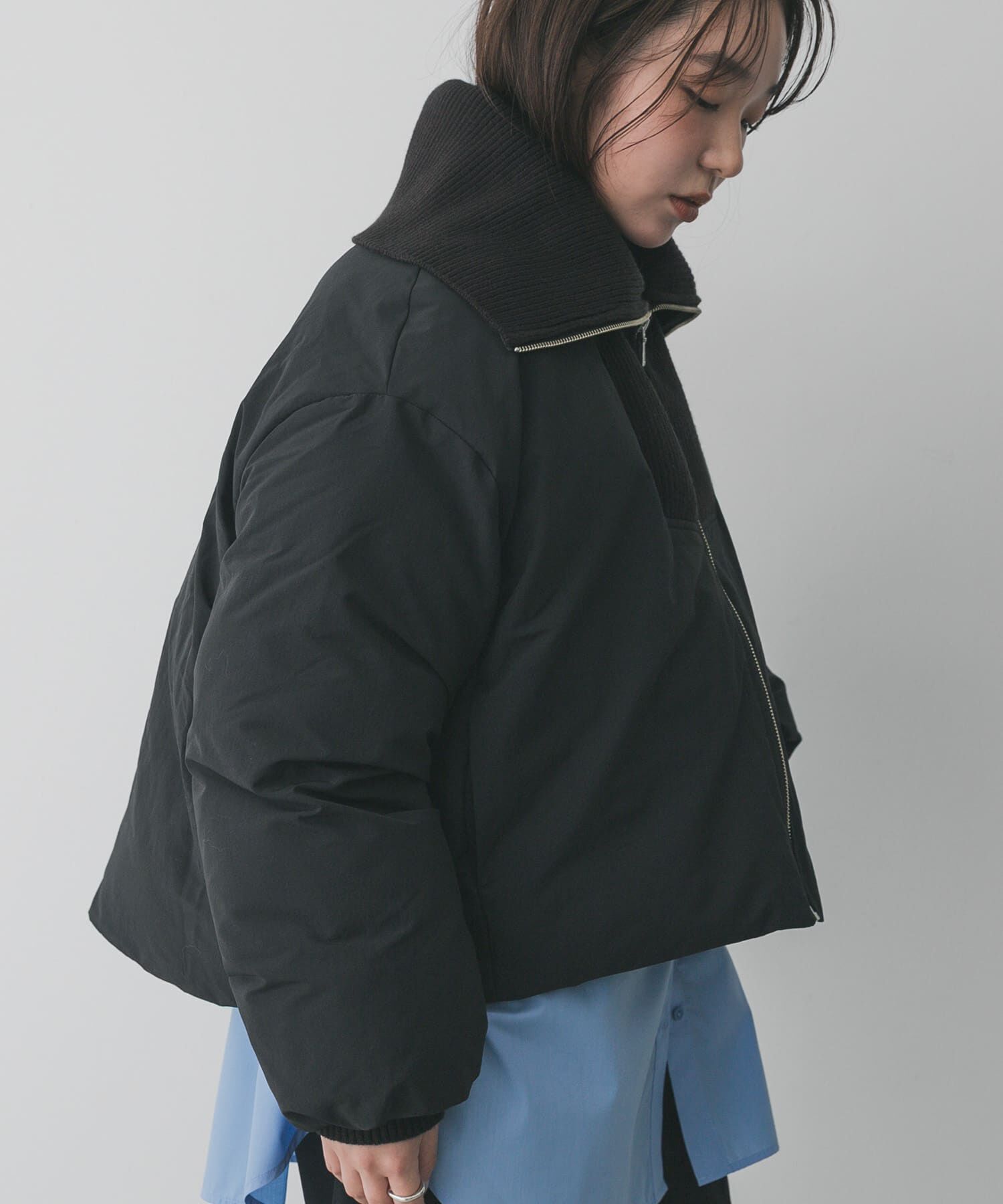 SENSE OF PLACE by URBAN RESEARCH「ビッグカラーショートパフジャケット」|ダウン|ブラック