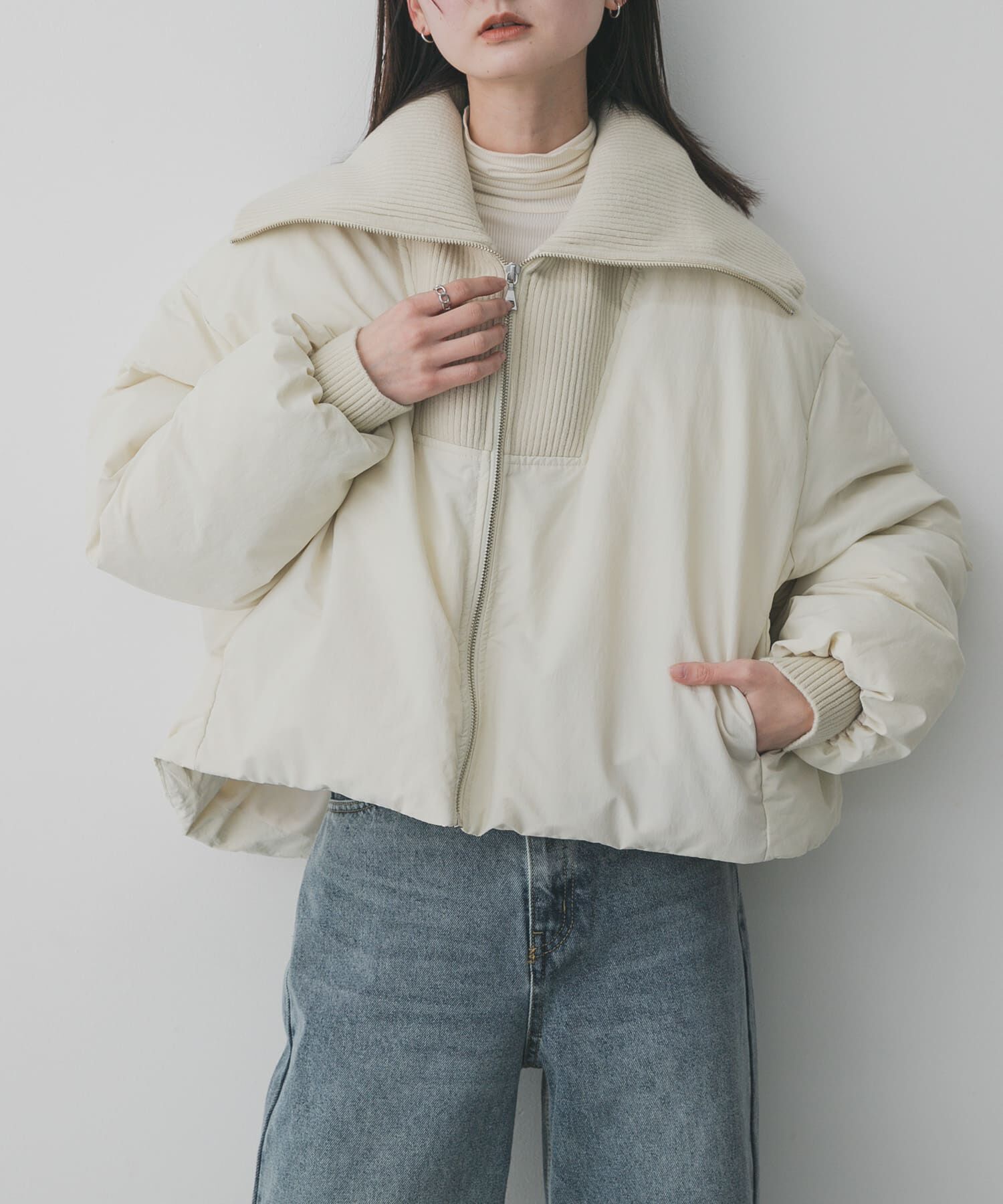 SENSE OF PLACE by URBAN RESEARCH「ビッグカラーショートパフジャケット」|ダウン|ライトベージュ