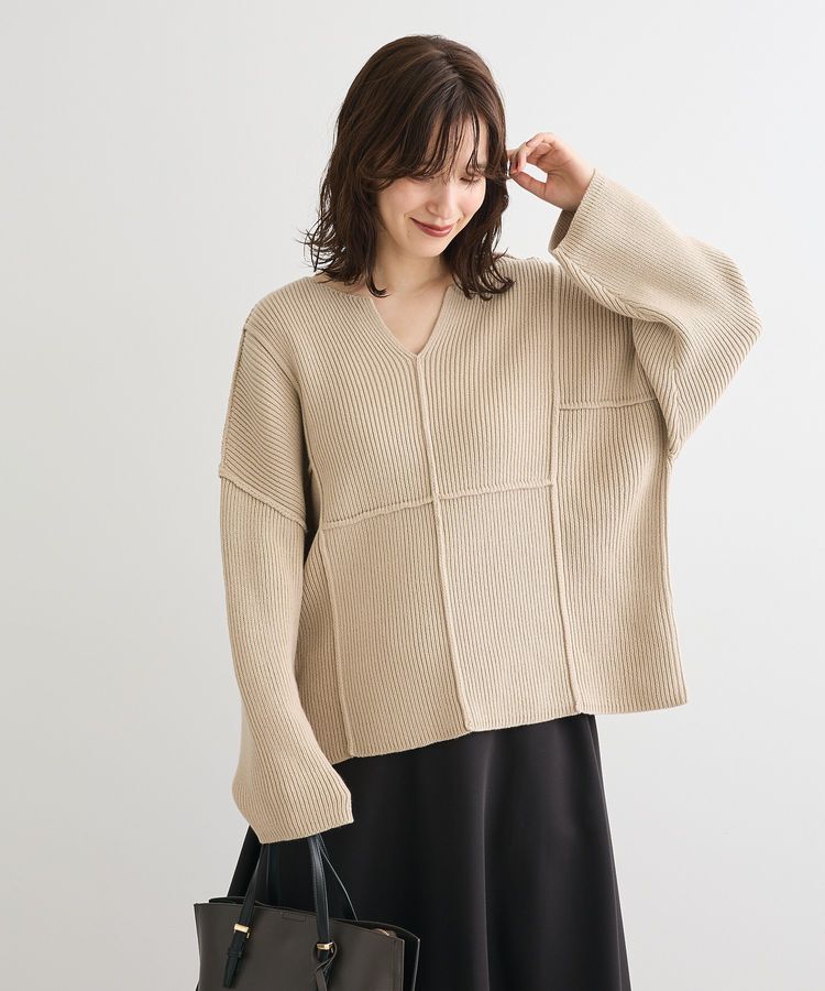 Green Parks「リブ切替Vネックニットプルオーバー」|ニット・セーター|