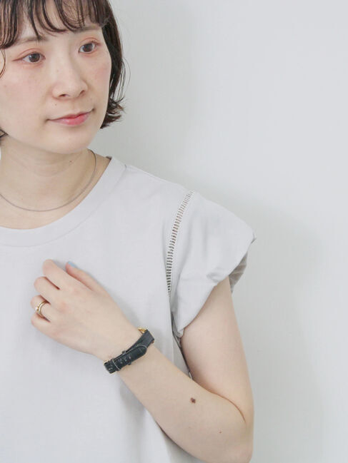 Samansa Mos2 blue「ハシゴレース付きフレンチTシャツ」|Tシャツ・カットソー|