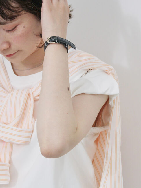 Samansa Mos2 blue「ハシゴレース付きフレンチTシャツ」|Tシャツ・カットソー|