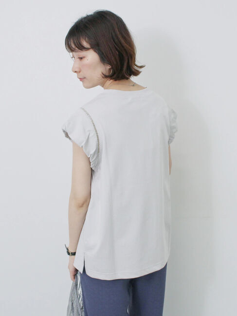 Samansa Mos2 blue「ハシゴレース付きフレンチTシャツ」|Tシャツ・カットソー|