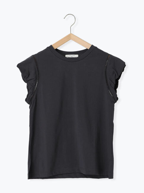 Samansa Mos2 blue「ハシゴレース付きフレンチTシャツ」|Tシャツ・カットソー|