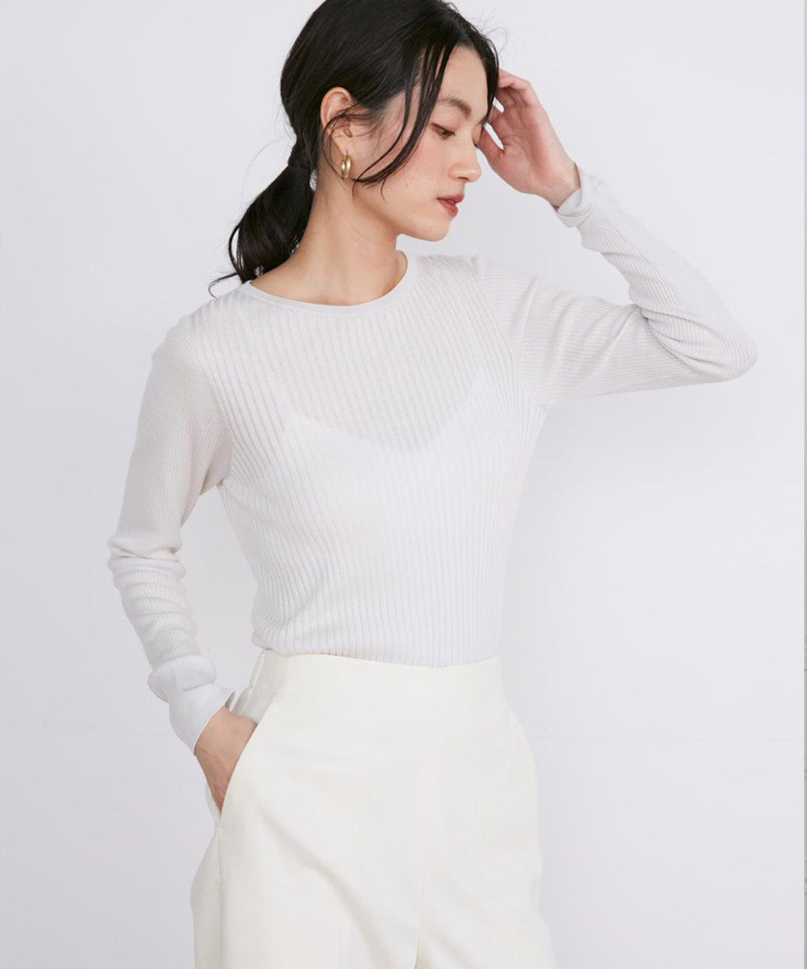 INED「《大きいサイズ》クルーネックリブニット《Cuoo》」|ニット・セーター|アイボリー2