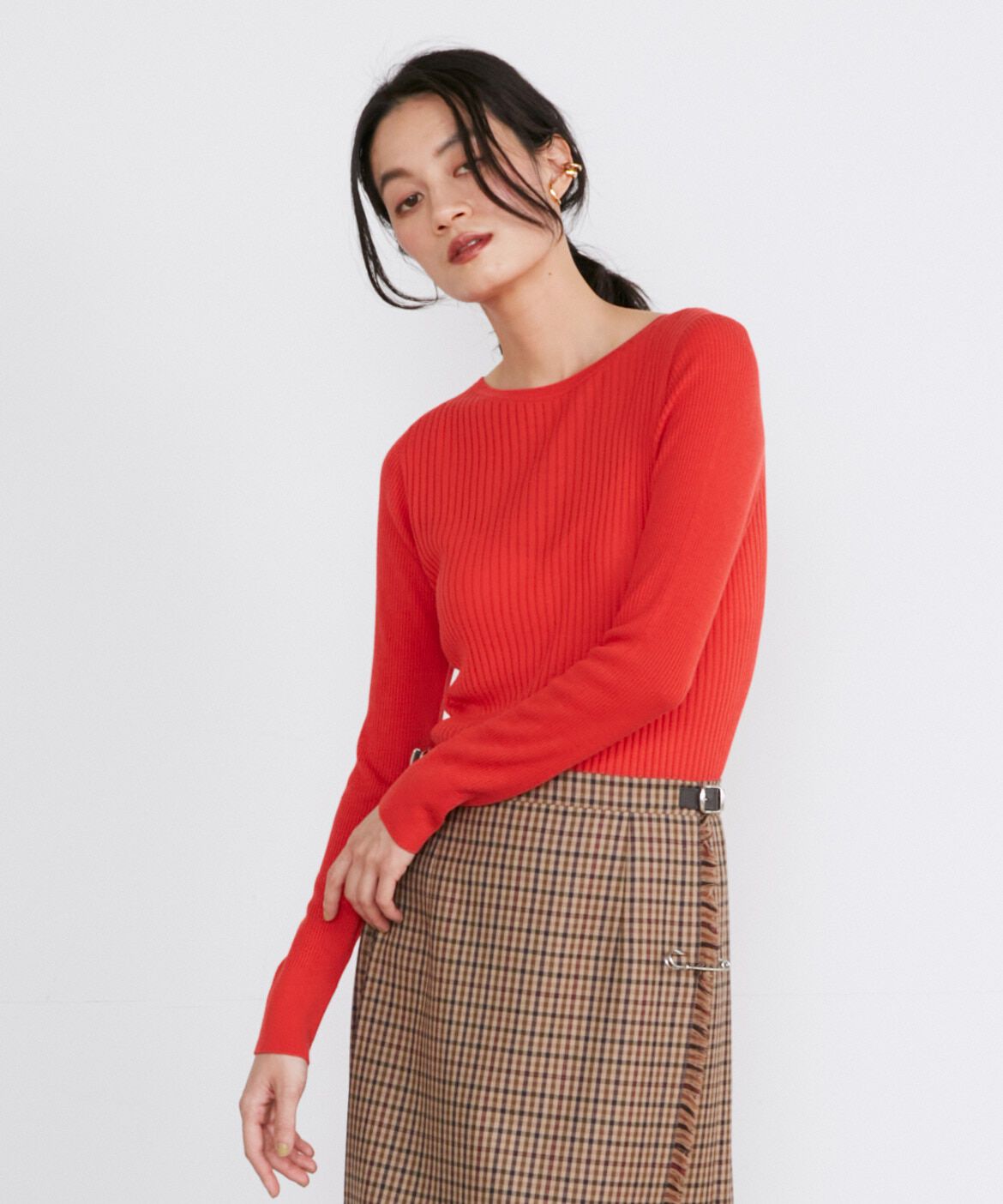 INED「《大きいサイズ》クルーネックリブニット《Cuoo》」|ニット・セーター|