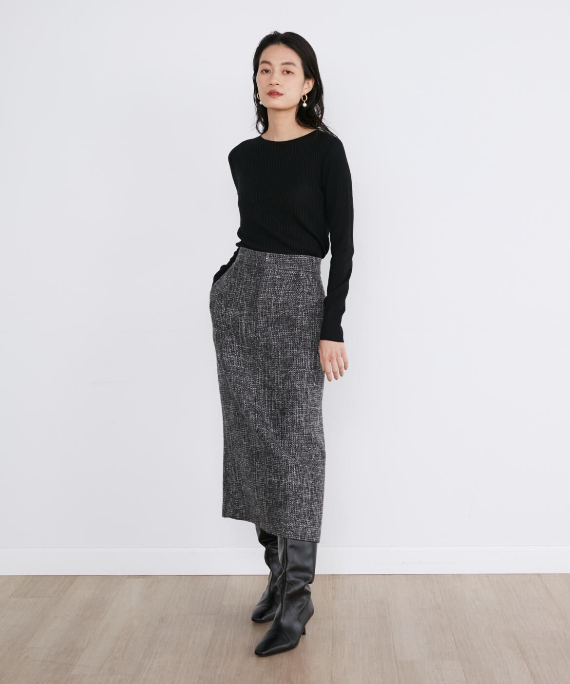 INED「《大きいサイズ》クルーネックリブニット《Cuoo》」|ニット・セーター|