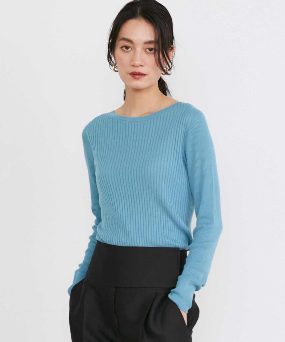 INED「《大きいサイズ》クルーネックリブニット《Cuoo》」|ニット・セーター|ブルー1